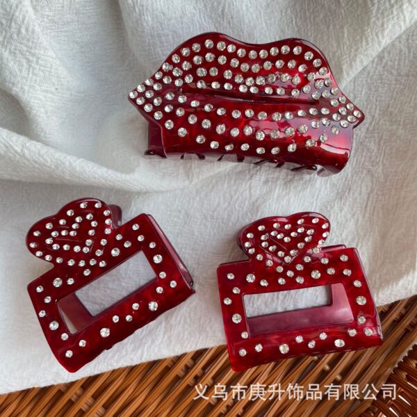 oly-c5dbb79f3a9176f3003302e21c2bd50d Wholesale Acetic Acid Love Red Lip Grab Clip Heavy Industry Diamond Hair Clip Light Luxury High-end Shark Clip Valentine's Day Hair Accessories Headdress