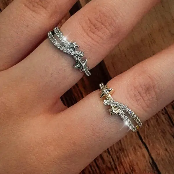 Wholesale Pentagram Waterproof Non Tarnish Ring For Women In 304 Stainless Steel With 18K Real Gold Plated PVD Coating And Zircon Inlay