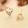 Wholesale Fashionable Miniature Sweet Fresh Women's Micro-Set Color Zircon Ear Studs Hollow Heart Shaped Earrings Cute Style Copper Material
