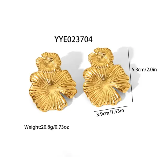 Wholesale PVD Coated Real Gold Plated 18K Gold Leaves 304 Stainless Steel Exaggerated French Style Waterproof Non Tarnish Ear Studs