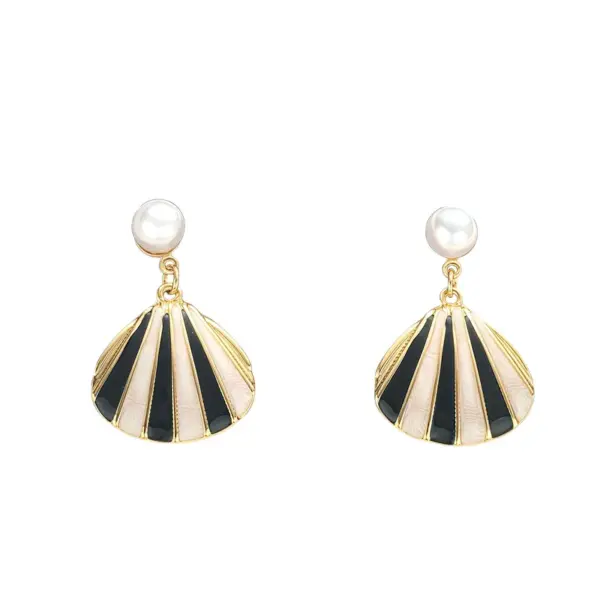 Wholesale Retro Geometric Enamel Drop Earrings For Women In Black & White Featuring 304 Stainless Steel Material