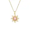 Wholesale Sun Pattern Inlay Pendant Necklace For Women With 18K Gold Plated Copper And Artificial Rhinestones, Lip Chain