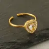 Wholesale PVD Coated 18K Gold Plated Square Water Droplets Heart Shape Stainless Steel Shiny Waterproof Non Tarnish Open Ring