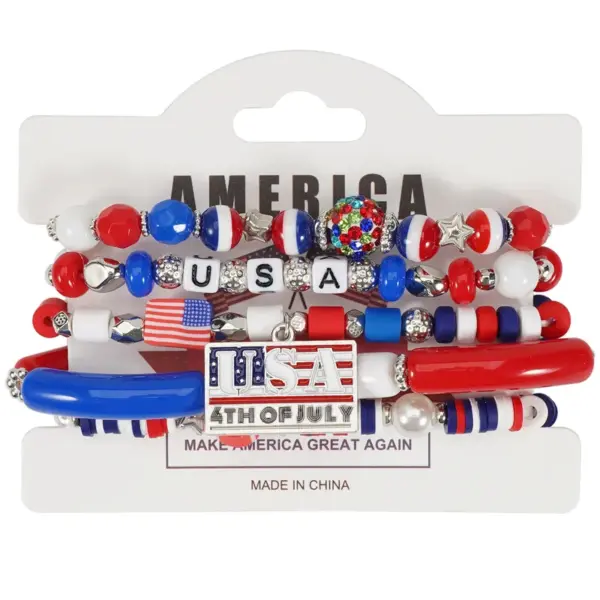 Wholesale New American Flag Bracelet Red White Blue Beads Adjustable Clasp Independence Day & Daily Wear Unisex