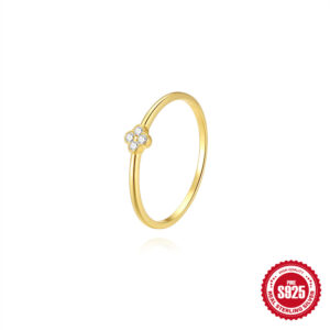 Gold ring (size 7) - white diamond / 925 Silver