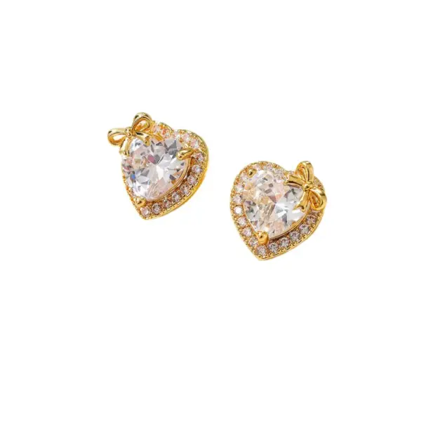 Wholesale Elegant Small Heart Shaped Zircon Earrings For Women Flashing Fashionable Versatile Sweet Cute 925 Silver Needle Copper Plated Real Gold