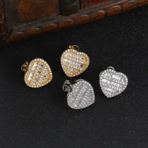 Wholesale New Love Heart Shaped Earrings Five Layers Full Zircon Round Square Mixed Style Copper Material Unisex Hip Hop Style Jewelry