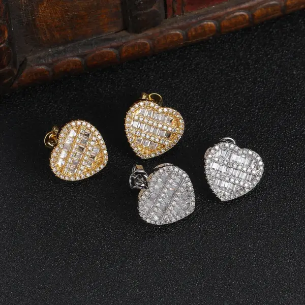 Wholesale New Love Heart Shaped Earrings Five Layers Full Zircon Round Square Mixed Style Copper Material Unisex Hip Hop Style Jewelry