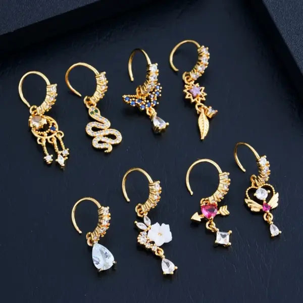 oly-c65c65d458a8f0a1efe202a0432de3a0 Wholesale Trendy Zircon Nose Ring Flower Triangle Heart Butterfly Piercing Y2K Hip Hop Style Women's Copper Jewelry Nose Studs