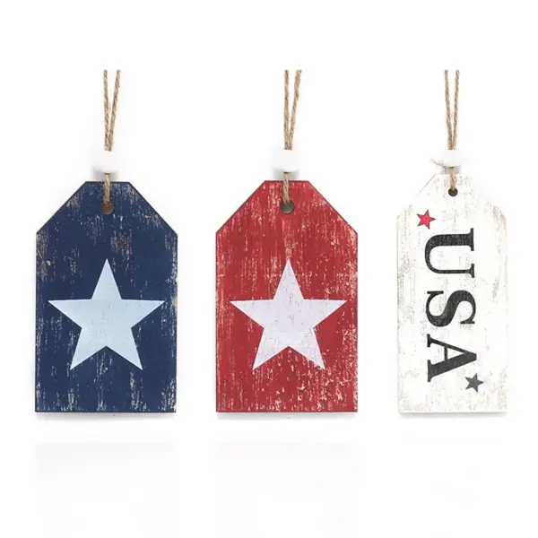Wholesale Retro Style American Flag Hanging Ornaments For Independence Day Party, 3 Pieces Wooden Decorations
