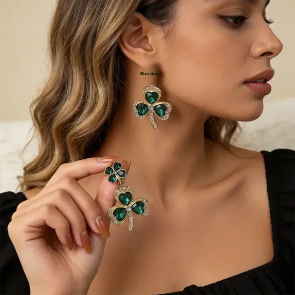 Wholesale Simple Style Green Flower Stud Earrings For Women, Made Of Zinc Alloy With Zircon Inlay