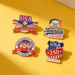 Wholesale Eagle Pin Made Of Zinc Alloy With Enamel Craft, Flag Brooches For Independence Day