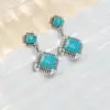 Wholesale Fashion Retro Turquoise Women's Earrings Ethnic Style Jewelry Square Design Alloy Cat Attraction Charm Gold Frog Design Stud Earrings