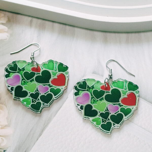 Wholesale St. Paric festival earrings colorful double-sided heart-shaped earrings green plant clover acrylic earrings