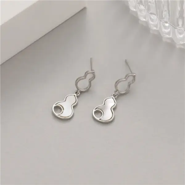 Wholesale Gourd Stud Earrings For Women Featuring Electroplated Copper With Mother-of-Pearl Shell Inlay And 925 Sterling Silver Posts