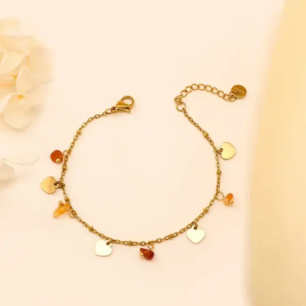 Wholesale Heart-shaped Bracelet 18K Gold Color Natural Stone Women's Bracelet Bohemian Floral Print Titanium Steel