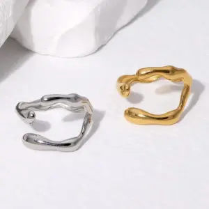 Wholesale PVD Coated Real Gold Plated 18K Gold Geometric 304 Stainless Steel Simple Style Waterproof Non Tarnish Open Rings