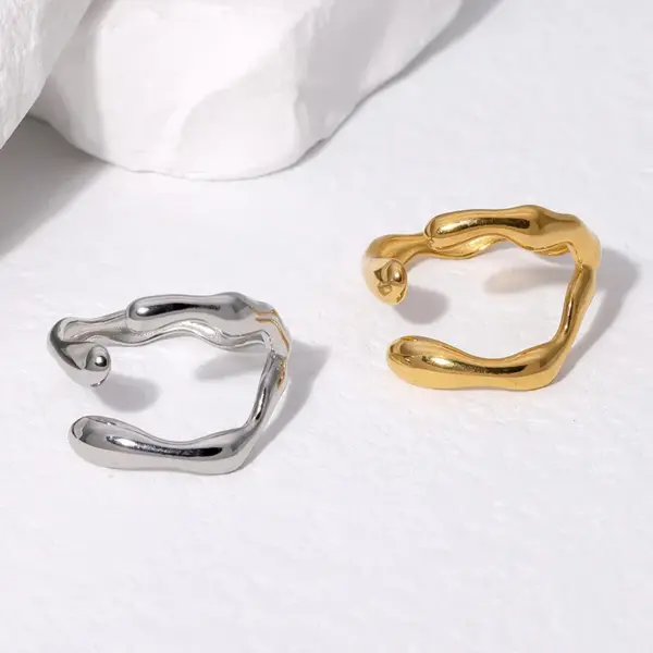 Wholesale PVD Coated Real Gold Plated 18K Gold Geometric 304 Stainless Steel Simple Style Waterproof Non Tarnish Open Rings