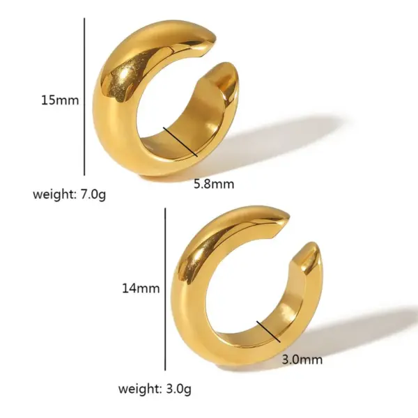 Wholesale PVD Coated Real Gold Plated C Shape Round 304 Stainless Steel Vintage Style Waterproof Non Tarnish Ear Cuffs