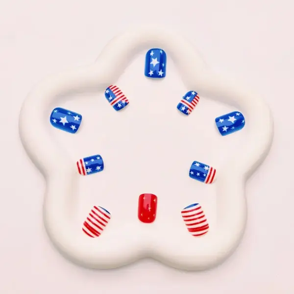 Wholesale Halloween Short T-shaped Ballet Nail Stickers Red White Blue Striped Stars Removable Nail Stickers Plastic Wearable Nails