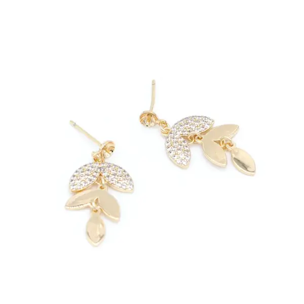 Wholesale Leaf Stud Earrings For Women With Copper And Zircon Inlay, Featuring 925 Sterling Silver Posts
