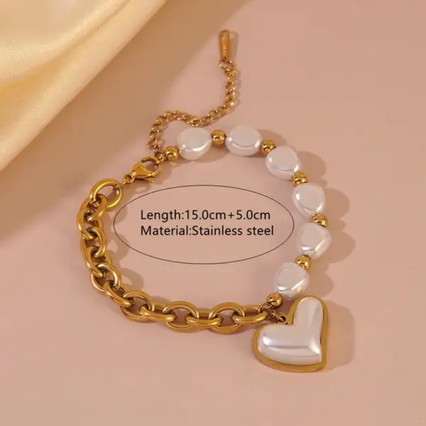 Wholesale 304 Stainless Steel Plastic Irregular Geometric Heart Shape PVD Coated 18K Real Gold Plated Wedding Vacation French Style Beaded OT Clasp Toggle Clasp Closure Lobster Trigger Clasp Closure Gold Bracelet Bracelets