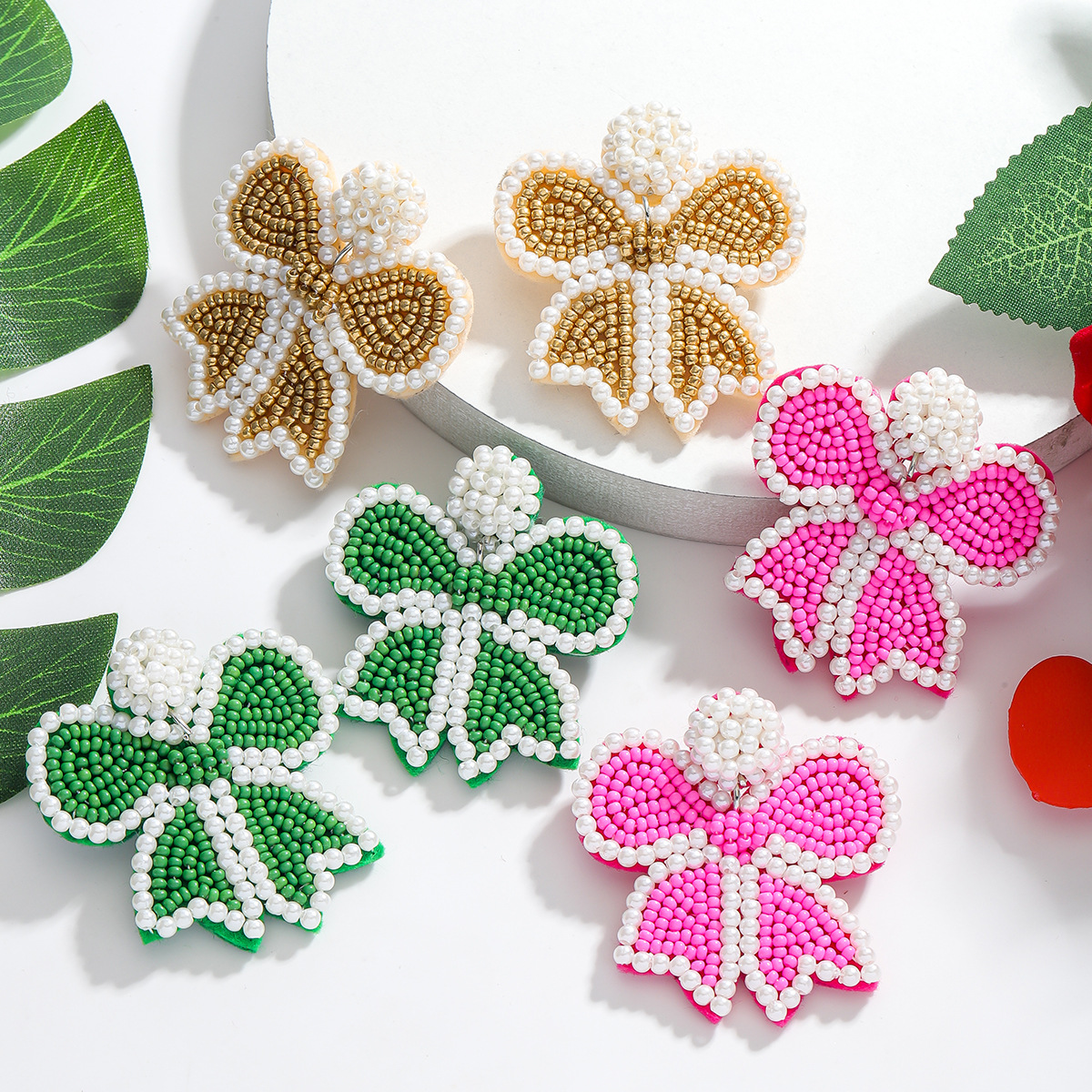 Wholesale Bow Earrings European and American Cross-Border Best-Selling Rice Bead Earrings Sweet and Cute Creative Personalized Butterfly Earrings