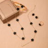 oly-c6e7c2a9e216d4234e18c9f43637fab4 Wholesale 1 Set Fashion Temperament Metal Five Leaf Clover Flower Bracelet Necklace Earrings Ring Jewelry suit
