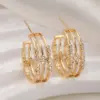 Wholesale 18K Gold Plated Copper Zircon Geometric Hoop Earrings For Women With Hollow Design, Vintage Simple Style