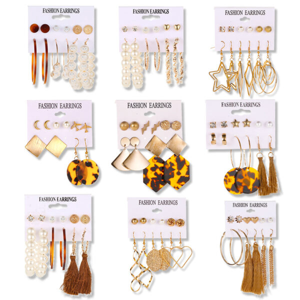 oly-c6fafe489d88b51db64e2e5c1db4f855 Wholesale Selling Earrings Fashion Set Tassel Earrings Bohemian Style Leaf Geometry 6 Pairs of Earrings