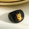 Wholesale 304 Stainless Steel Vacuum Furnace Plated 18K Real Gold Geometric Acrylic Animal Owl Bee Ladybug Butterfly Unisex Ring