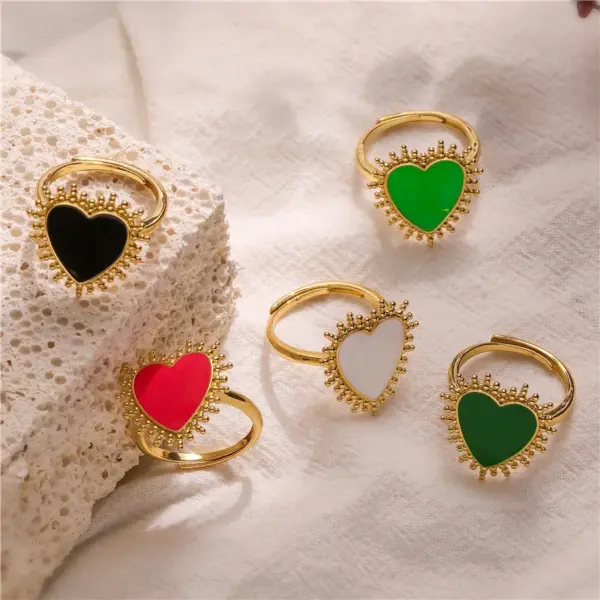 Wholesale Simple Style Heart Shape Copper Enamel Open Rings
