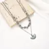 Wholesale PVD Coated Real Gold Plated Sector Oval Stainless Steel Casual Hip-Hop Waterproof Non Tarnish Double Layer Necklaces