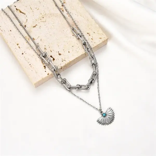 Wholesale PVD Coated Real Gold Plated Sector Oval Stainless Steel Casual Hip-Hop Waterproof Non Tarnish Double Layer Necklaces