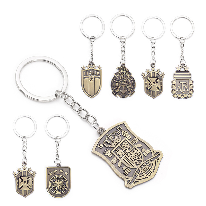 Wholesale Football team logo key chain national team Brazil Argentina Germany European Cup World Cup zinc alloy pendant