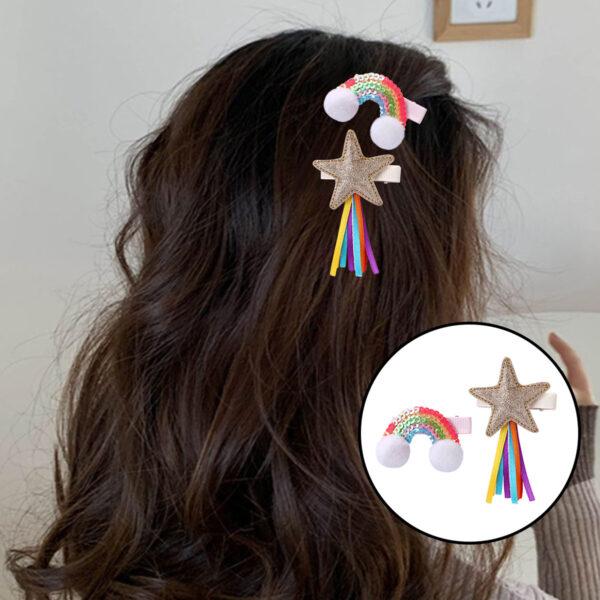 oly-c75112e72e3b6265a1f7c30edcf327d2 Wholesale Kidsren's Rainbow Five-pointed Star Hairpin, Fashionable and Versatile, Simple and Sweet Baby's Popular Hair Accessory