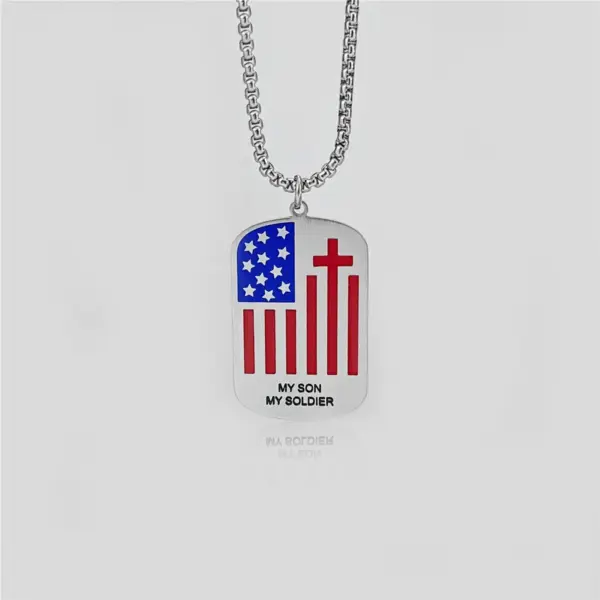 Wholesale 1 Piece 26mm 46mm 60cm 304 Stainless Steel Waves Heart Shape American Flag Pendant Chain