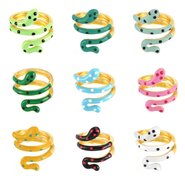 oly-c75f8c3b7b2613b3e26cff9d76018490 Wholesale Bohemian style color oil drop snake copper ring ins sweet cool girl open finger ring color retention in stock supply