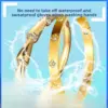 Wholesale Heart Shape Waterproof Non Tarnish Gold Bangle For Women In Simple Style With Rhinestones Inlay And 304 Stainless Steel