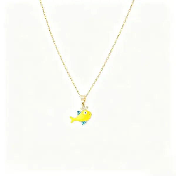 Wholesale Women’s Fish Pendant Necklace With Inlay Artificial Rhinestones, 18K Real Gold Plated Copper, Water Plating On Cable Chain