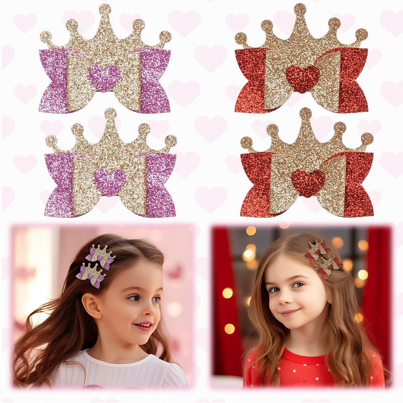 Wholesale Valentine's Day Children's Hair Accessories Love Crown Shiny Hair Accessories Girls Hair Accessories Cross-border New Children's Hair Clip