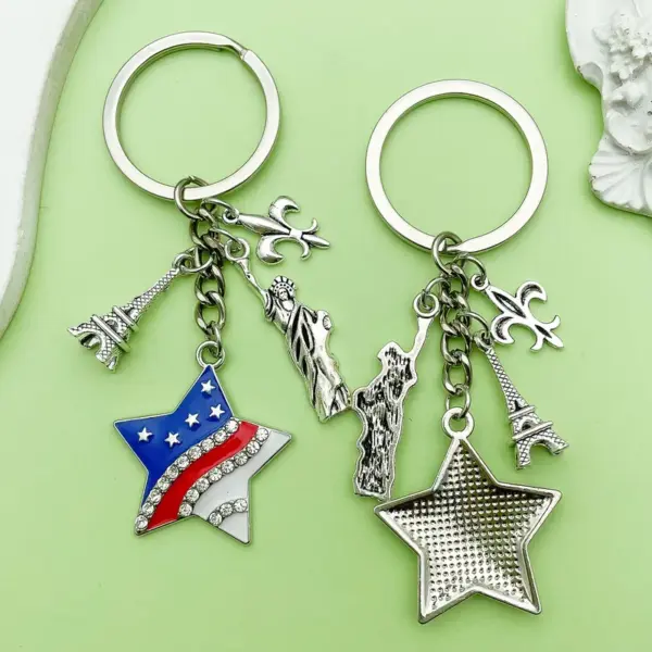 Wholesale Independence Day Flag Heart Star American European Style Keychain Earring Pendant Alloy Crafted Festive Fashion Accessory