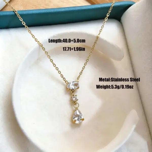 Wholesale Water Droplets Hypoallergenic Necklace For Women With 18K Real Gold Plated 316 Stainless Steel And Zircon In Figaro Chain, PVD Coated