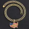 Wholesale Alloy Pendant Necklace Men's Independence Day Oil Drop Full Diamond American Flag Geometric Jewelry