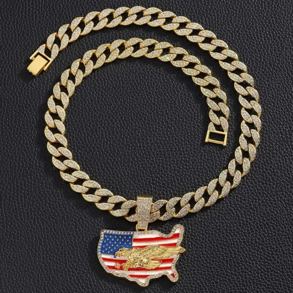 Wholesale Alloy Pendant Necklace Men's Independence Day Oil Drop Full Diamond American Flag Geometric Jewelry