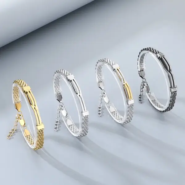 Wholesale Geometric Simple Style Men's Bracelet In 304 Stainless Steel With 18K Real Gold Plated PVD Coating 0.03µm