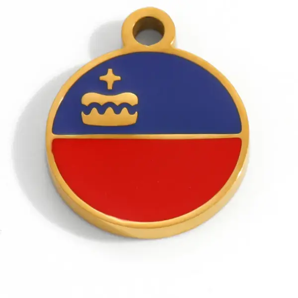 Wholesale National Flag Pendant In 304 Stainless Steel With 0.03µm PVD Coated 18K Real Gold Plating And Enamel Finish, 1 PCS Package
