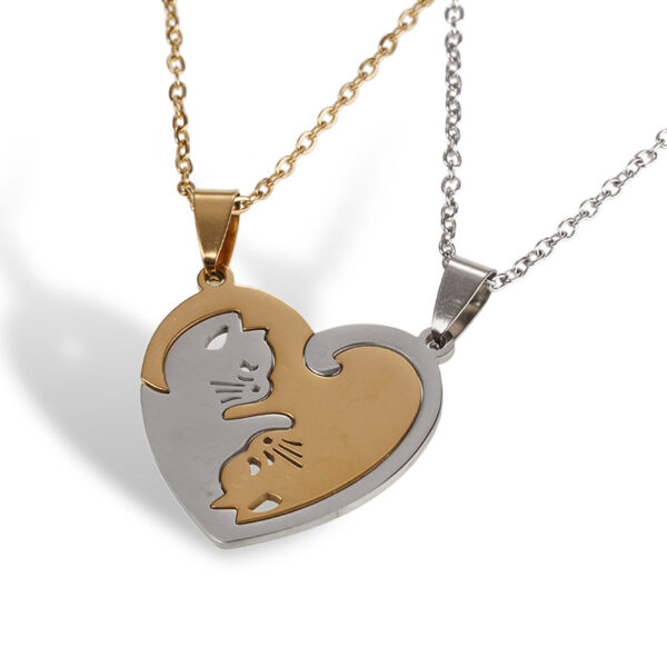 Wholesale A Variety of Stainless Steel Black and White Cat Pendants Couple Necklaces Creative Hug Shape Splicing Valentine's Day and  Valentine's Day Gifts