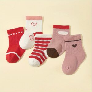 Wholesale 5 pairs of baby girl baby cute embroidered mid-tube socks Valentine's Day love four seasons short socks boneless suture worker