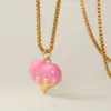 Wholesale Heart Shape Enamel Pendant Necklace For Women In 304 Stainless Steel With 14K Gold Plated PVD And Zircon, Box Chain